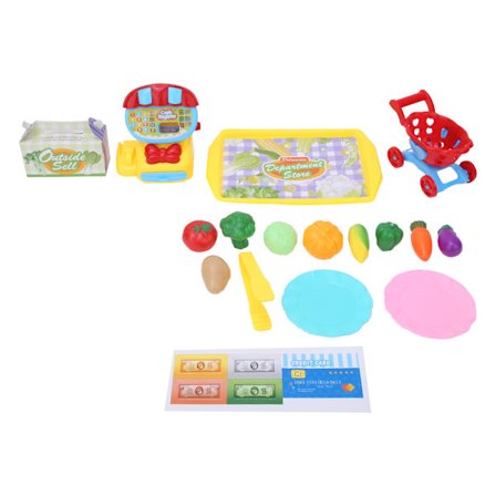 Leksak Shoppingvagn för Barn 22 Delar Kassaapparat Låtsaslek för Barn 3 År