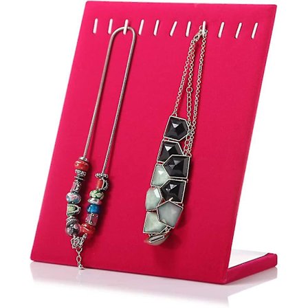 Samettikorun kaulakorun ketjun näyttöalusta korujen järjestäjän pidike tyyny näyttöteline 12 koukkua punainen