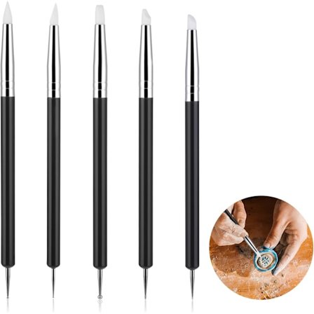 Sæt med 5 sorte dobbelthovedede silikoneskulpturværktøjer til ler, fleksible og udskiftelige