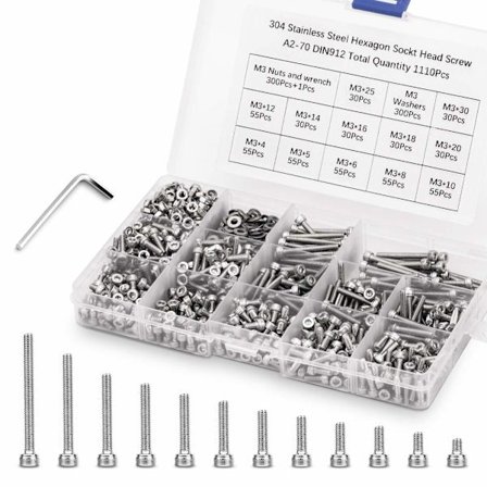 Skruesett med bolter og muttere, 304 rustfritt stål, sekskanthode, knapp-FF-