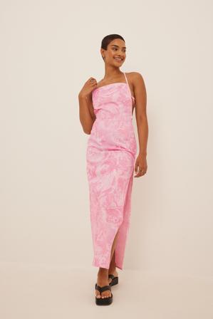 NA-KD Trend Robe en jean à bretelles - Robes en jean - Rose,Flower - EU 36