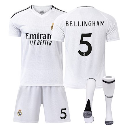 Real Madrid Hjemme Bellingham nr. 5 Trøje, Børn, Voksen Fodbold Træning Dragt, Top + Bukser + Strømper
