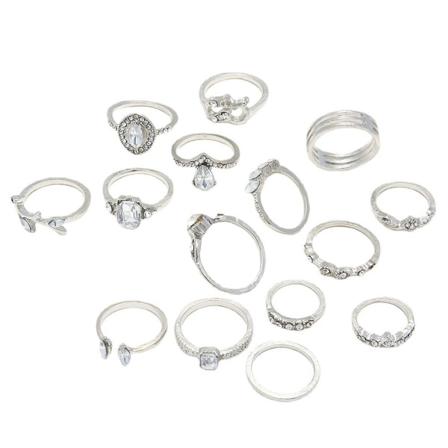 15 stk Trendy Fingerring Fint Håndverk Alle Match Sølvfarge Uthulet Kvinner Ring For Å Gå Ut