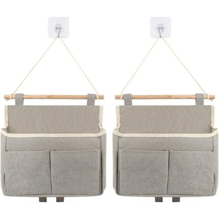 2 stk Veggmonterte Oppbevaringsposer, Høykapasitets Oppbevaringspose med Lommer, Vanntett Hengende Oppbevaring i Lin, Hengende Organizer (Svart) Gra..