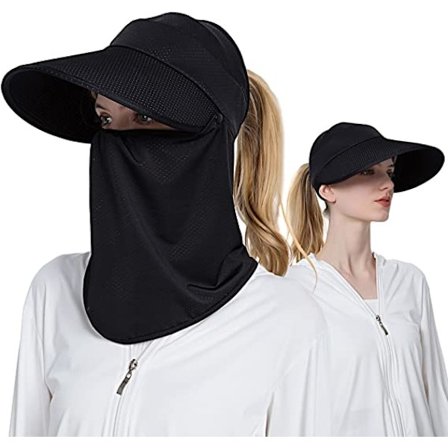 Dame Solhat med Bred Skygge, Sort, Aftagelig Halskrave, Sommer