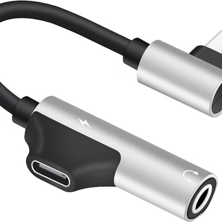 USB-C till 3,5 mm hörlursuttagsadapter och laddare 90 grader