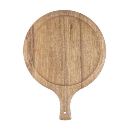 Rund pizzatallrik i trä med handtag, skärbräda, bakverktyg för kök