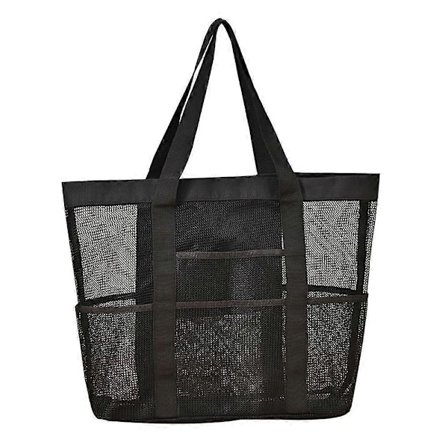 Mesh Strandtaske, Legetøjsnettaske med Indvendige Lommer, Let & Foldbar Mesh Taske -