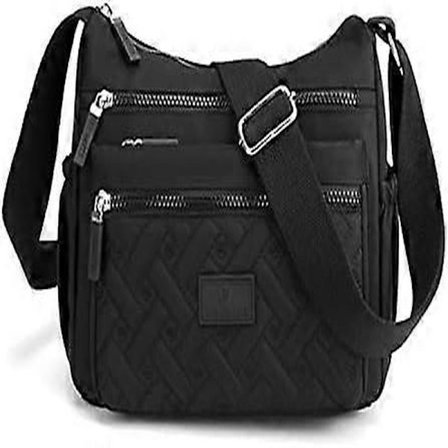Dame Crossbody Veske, Crossbody Veske med Flere Rom, Skulderveske, Reiseveske, Håndveske (Svart)