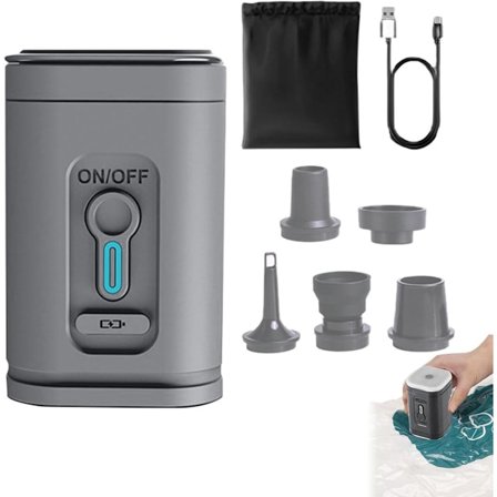 Bärbar Elektrisk Luftpump Grå Sladdlös Uppladdningsbar för Uppblåsbar Kudde Madrass Båt Camping Poolflottar med Lampa