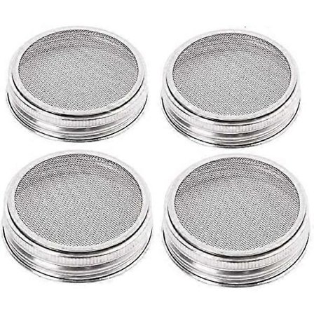 4 låg til spire- og opbevaringsglas - bøjet rustfrit stålnet, BPA-fri