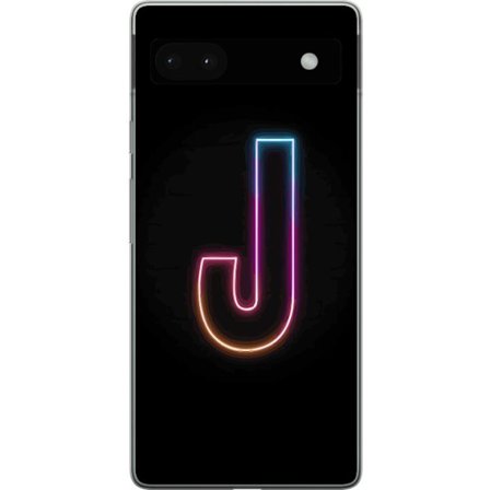 Kompatibelt Mobilskal till Google Google Pixel 6a Minimalistisk neonbokstav J i färgskiftande ljus mot svart bakgrund