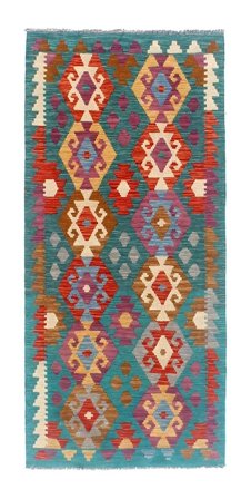 Oriental Kilim Afghan Old Style Rug 92X204 Runner Dark Red/Dark Teal Wool