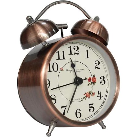 Dubbel Klocka Väckarklocka Retro Hög Ljudlös Sängbord Batteri, ZQKLA