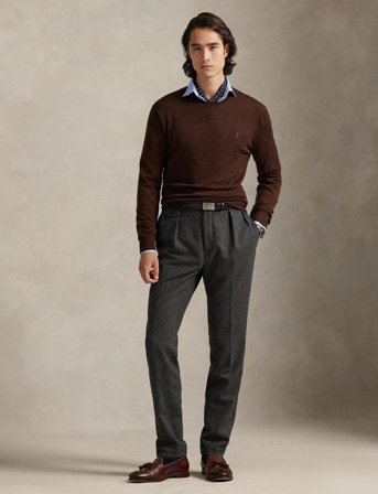 Polo Ralph Lauren Slim Fit Washable Wool Crewneck Sweater - Brown - L