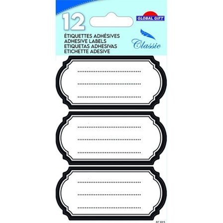12 självhäftande etiketter - Oval Vintage - Svart