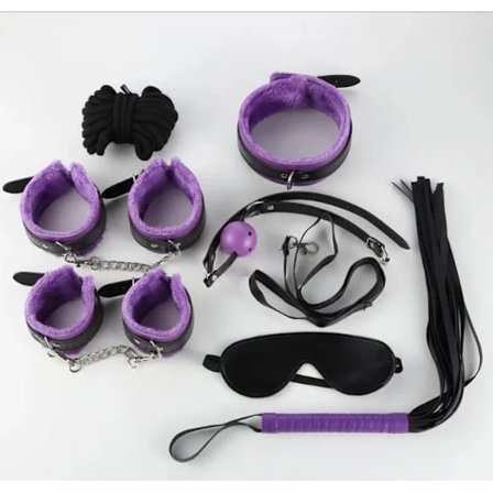 Sexet Læder SM Plys Sex Bondage Sæt Håndjern Sex Legetøj Pisk Knebel Brystvorteklemmer Sexlegetøj til Par Eksotisk Tilbehør