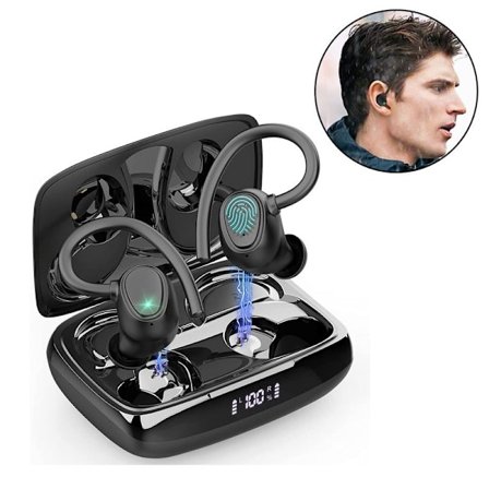 Bluetooth 5.1 hodetelefoner sport, hodetelefoner trådløse in-ear svart
