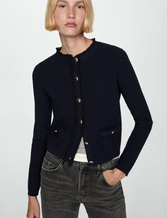 Mango Button Knit Cardigan - Navy - XS