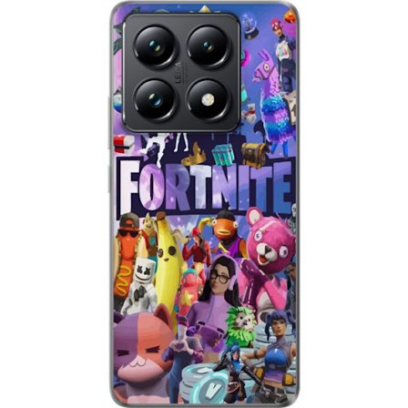 Kompatibelt Mobilskal till Xiaomi Xiaomi 14T Pro Fortnite kollage med ikoniska karaktärer, skins, Victory Royale och starka färger som skapar ett en