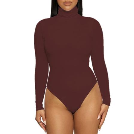 Kvinnor Med Hög Hals I Enfärgad Tights Onesies Bodysuit Toppar Romper