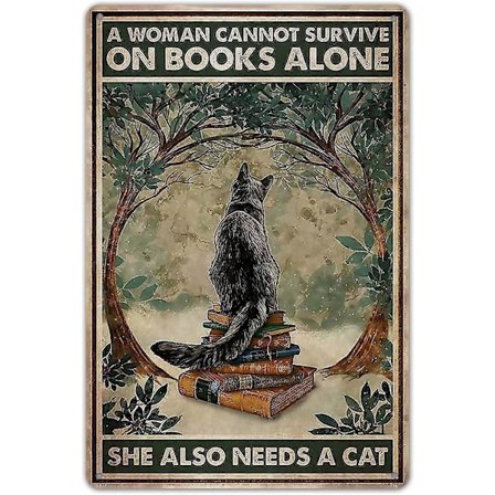 Vintage Katt Metallskilt En Kvinne Kan Ikke Overleve Bare på Bøker Metallskilt Dekor 20x30 cm