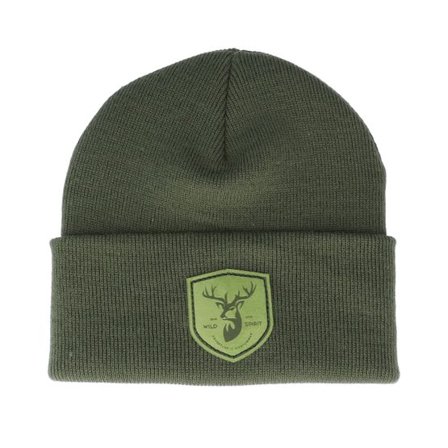 Wild Spirit - Grön cuff Beanie - Deer Shield Patch Olive/Green Beanie @ Hatstore