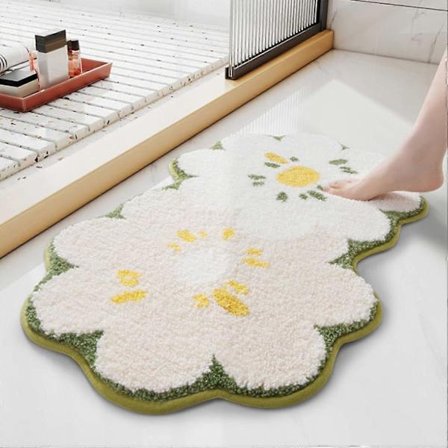 Cute Floral Bathroom Mat, Non-Slip Water Absorbent Bath Rug, Machine Washable Shag Rug for Bedroom Toilet Kitchen 48 x 79 cm (Green)