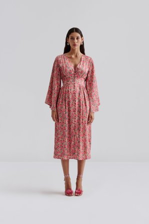 Malina - Auden midiklänning - L - Pink Ditsy