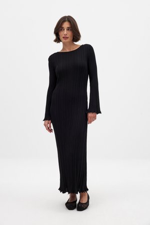 NA-KD Knitted Round Neck Frill Maxi Dress - Julekjoler - Sort - S