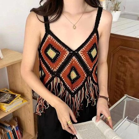 Crop Tops Broderade Suspender SVART