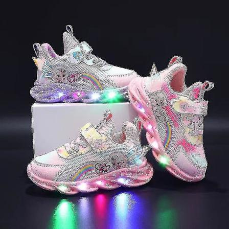 Piger Led Casual Sneakers Elsa Prinsesse Print Udendørs Sko Børn Lys-op Anti-slip Sko til Forår og Vinter-yzy Pink 36-insole 22.4cm Pink