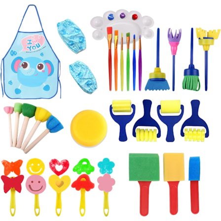 32 stk barnemalerpensler sett, EVA-svamp DIY læringsmalerpensler, trygge og giftfrie tegneverktøy for barn