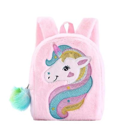 Mini Unicorn Reppu Tyttö Lapset Pehmoinen Kaksinkertainen Olkalaukku Matkustussnack Reppu Pinkki