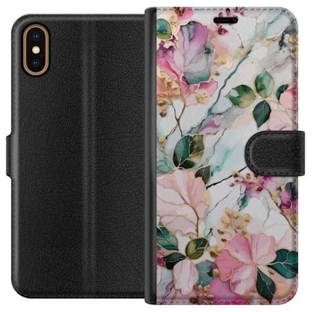 Kompatibel Tegnebogsetui til Apple iPhone XS Abstrakt marmormønster med blomster, blade og gyldne detaljer i bløde pastelfarver