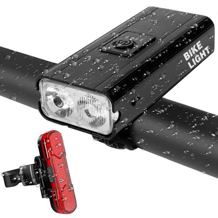 USB-laddningsbar vattentät cykelstrålkastare, med strömvisning - framlykta + 1010 bakljus (enkelpackning)