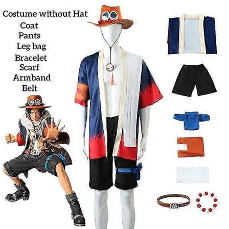 One Piece Portgas D. Ace Cosplay Kostumer Anime Kimono Uniform Tilbehør Komplet Sæt Halloween Kostumer Til Mænd Kvinder XXL