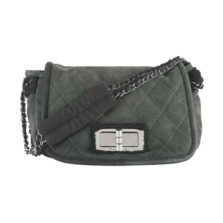Chanel Vintage, Pre-owned Quilted Nubuck Shearling Single Flap Bag Zwart, Dames, Maat:ONE Size