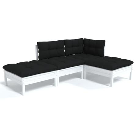 Vidaxl Loungegrupp Med Dynor 4 Delar Vit Massiv Furu Vit