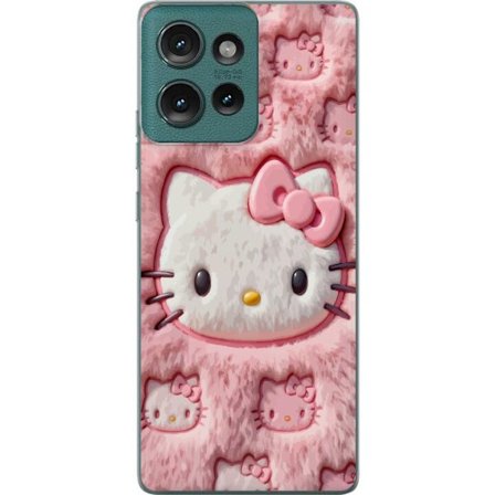 Kompatibelt Mobildeksel til Motorola Edge 50 Hello Kitty rosa fluffy bakgrunn med ikoniskt ansikt og kawaii-estetikk