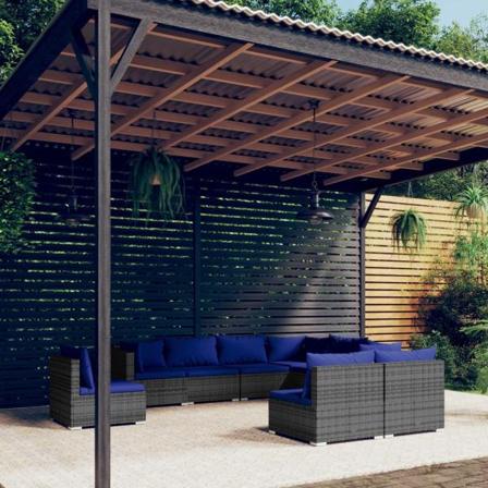 Vidaxl Loungegrupp För Trädgården Med Dynor 9 Delar Konstrotting Grå