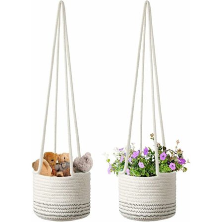 Planteholder Kurv, 2stk Hængende Reb Planteholder Kurv Makrame Blomsterkurv Bomuldsreb til Balkon Dekoration Dække Opbevaringskurv Plantebeholdere