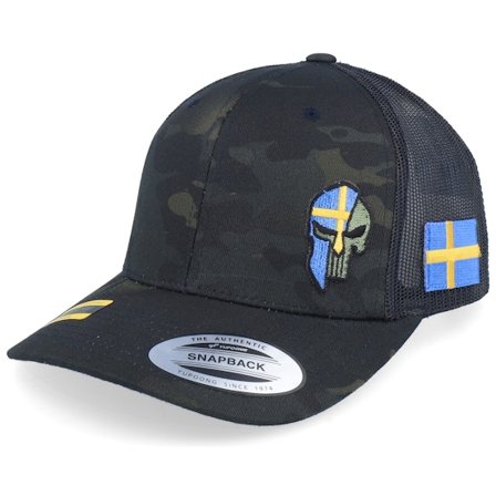 Army Head - Camo trucker Cap - Sverige Sweden Color Army Skull Multicam Black Trucker @ Hatstore