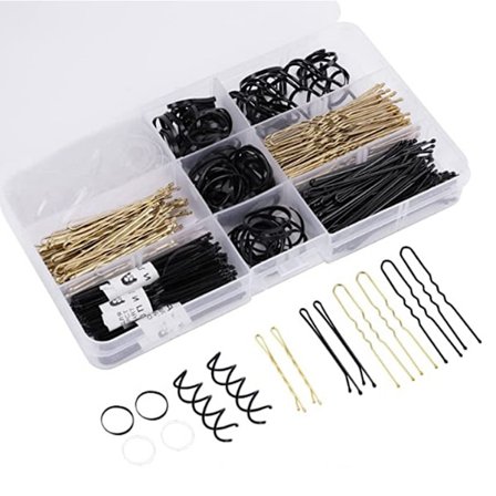 343PCS Bobby Pins Set, 100 U-formade hårnålar, 100 vågiga hårklämmor, 140 elastiska hårband och 3 spiralhårnålar, hårklämmor stylingnålar set för