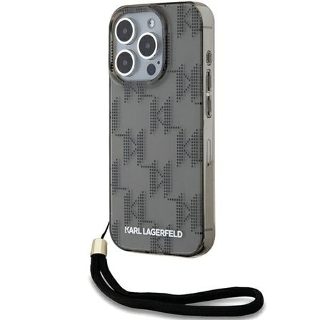 Karl Lagerfeld IML Mono KL-etui med mønster og ledning for iPhone 15 Pro - svart