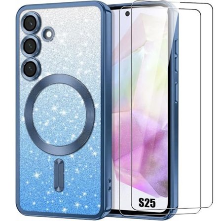 Coque og 2 Tågede Glas til Samsung Galaxy S25, med Kamerabeskyttelse - Kompatibel med Trådløs Oplader - Blå