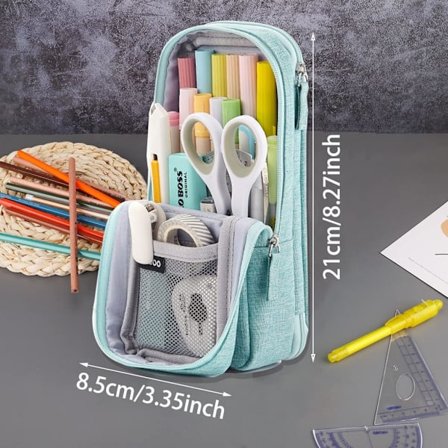 1 stk. grøn blyantsæske, skole, stående, kontorartikler, taske, foldbar pen