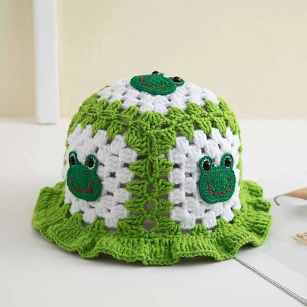 Jordbær bøttehatt for kvinner, søt strikket rosa heklet jordbærhatt med volanger