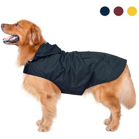 Ekstra Stor Hunderegnjakke med Hette og Refleksstriper Vanntett Hunderegnjakke [DB] Blå 3XL Blå