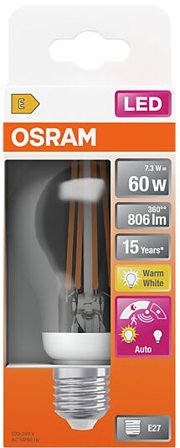 OSRAM Led Lyspære E27 A60 806lm klar Bevegelse Sensor Varmhvit